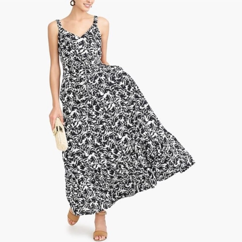 J. Crew Floral Printed Tiered Linen Maxi Dress